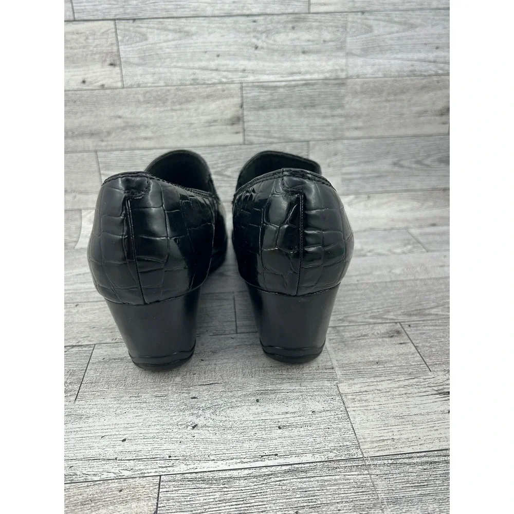 Clarks Bendables Black Croc Embossed Wedge Loafers‎ 67091 Women Size 9M